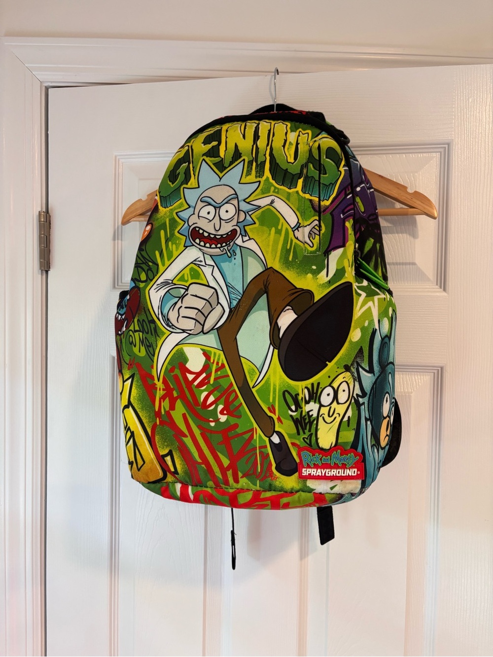 Sprayground Rick and Morty: Genius Backpack in green graffiti design